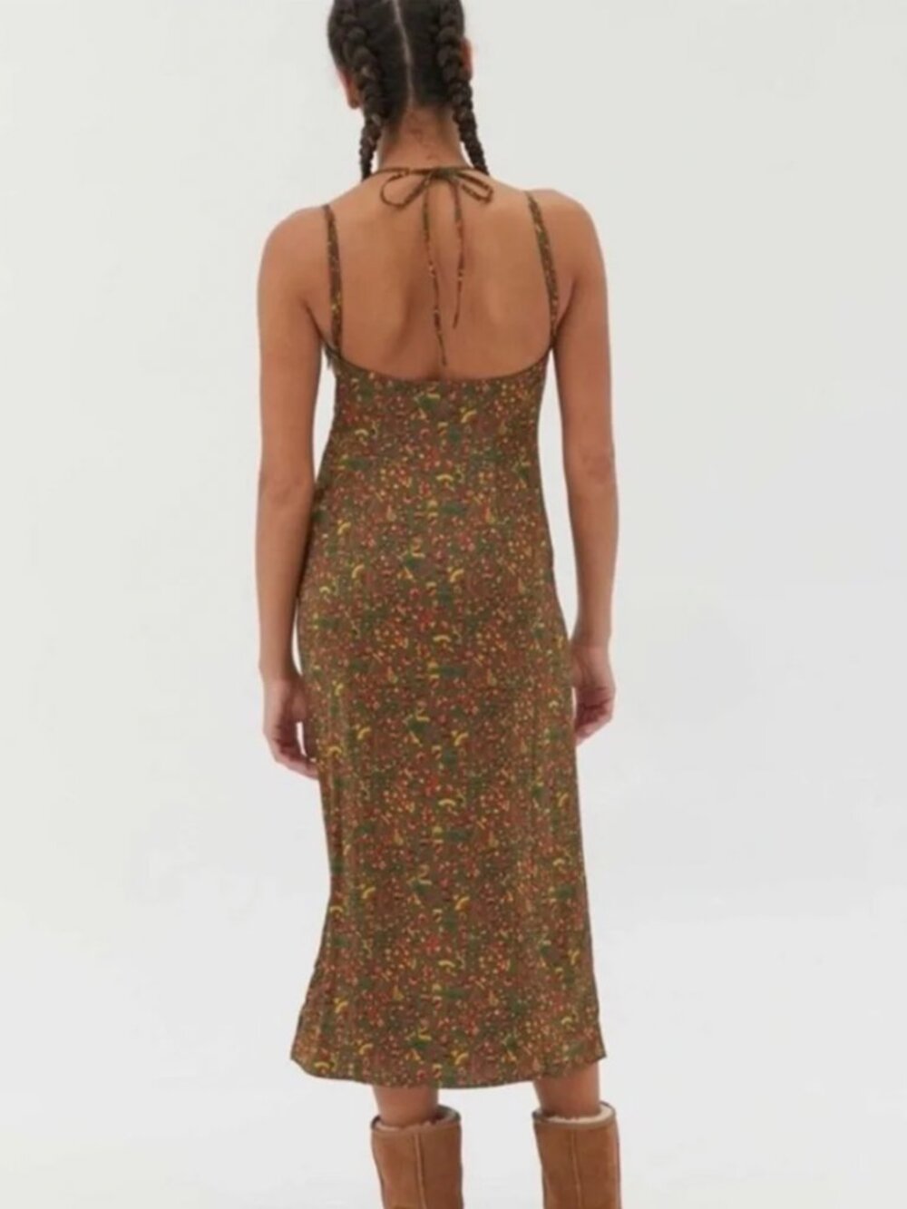 UO Olive Green Floral Sasha Satin Slip Dress - Picture 2 of 7
